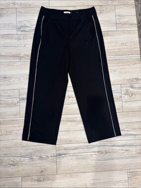 Liz Claiborne Black Wide-Leg Pants with White Piping